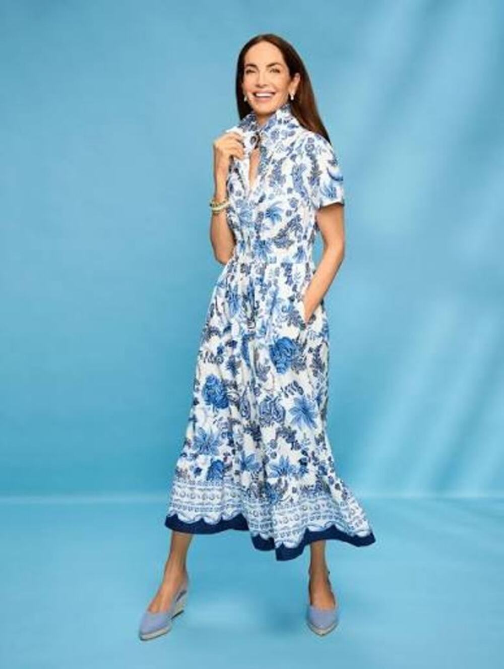Talbots Womens Modern Poplin Shirt Dress Midi Floral Resort Crisp Preppy 8P